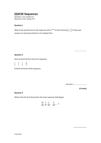 (I)GCSE Sequences