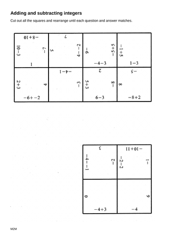 Add and subtract integers jigsaw