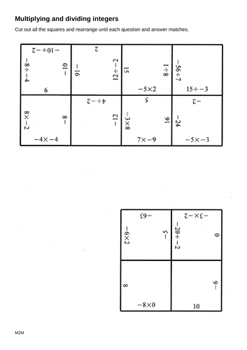 Multiply and divide integers jigsaw