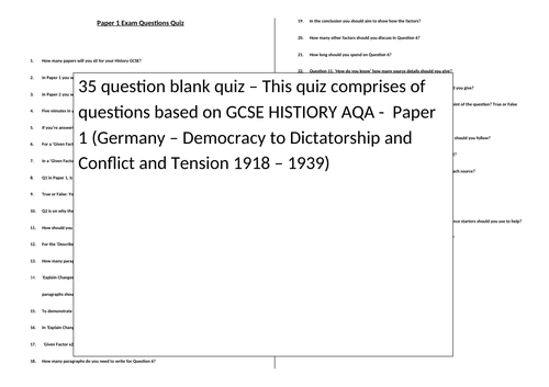 GCSE HISTORY AQA - Quizzes on Exam Skills