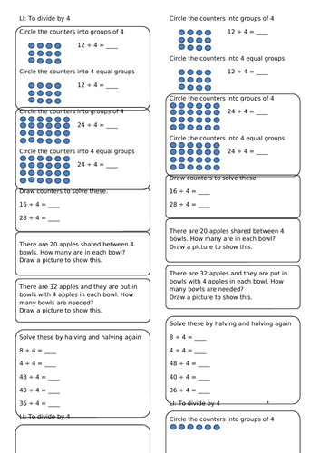 Dividing by 4  - Year 3 Autumn Multiplication and Division - White Rose