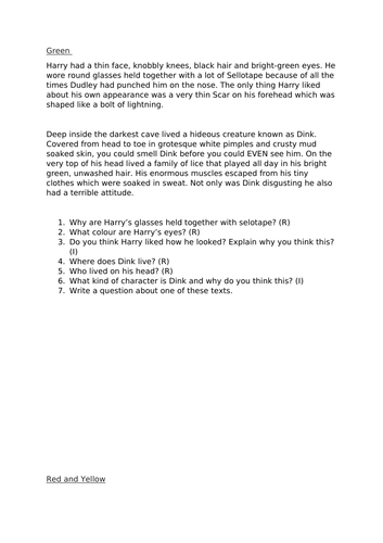 Character description reading comprehension/reading vipers