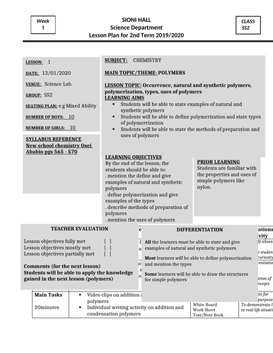 POLYMERS LESSON PLAN