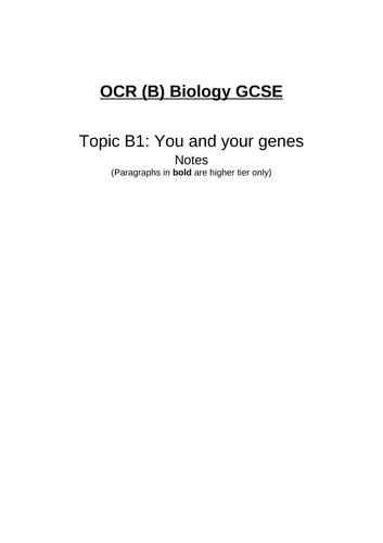 OCR (B) GCSE Biology Summary Notes