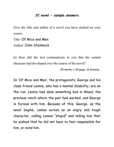 Of Mice and Men - sample answer