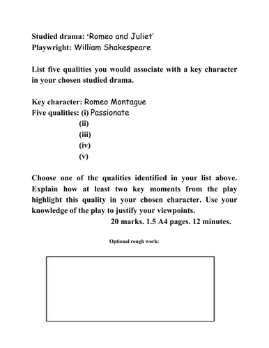Romeo and Juliet - sample answer
