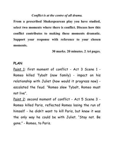 Romeo and Juliet - sample plan and answer