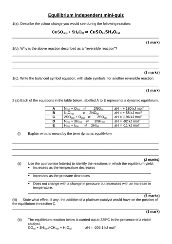 Equilibria knowledge quiz