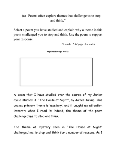 Junior Cycle poetry - sample answer