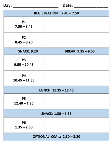 Daily Timetable / Planner