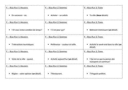 GCSE AQA 2019 Role-Play Mini Flashcards Independent Revision