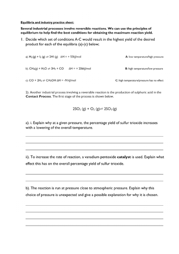 Equilibria and industry question sheet
