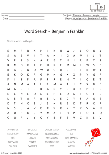 Benjamin Franklin - Word Search Activity
