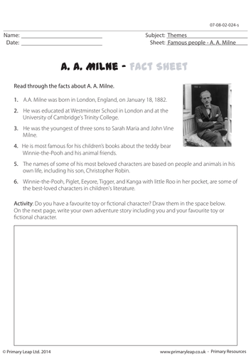 A. A. Milne Fact Sheet - Creative Writing Exercise