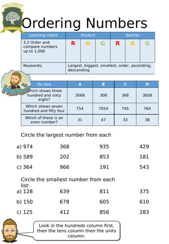 Ordering numbers entry level worksheet