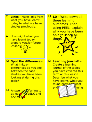 Stretch and Challenge Cards for Humanities