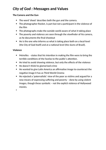 FILM STUDIES - A LEVEL - CITY OF GOD - URBAN GLOBAL FILMS