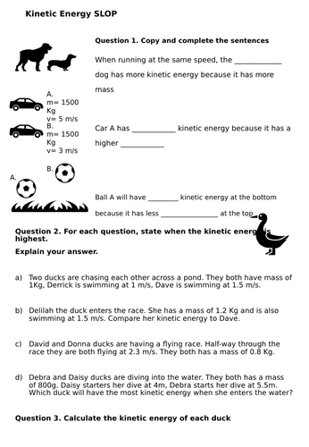 Kinetic energy worksheet | Teaching Resources