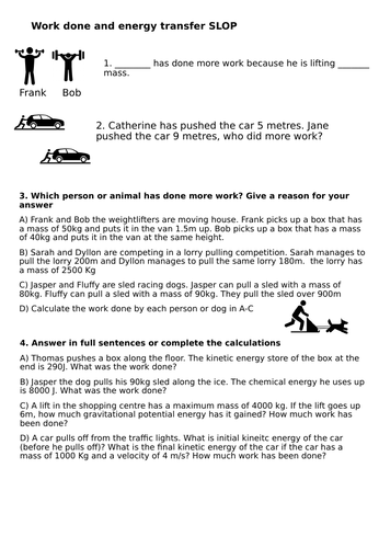 work done worksheet teaching resources