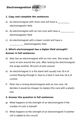 Electromagnet worksheet