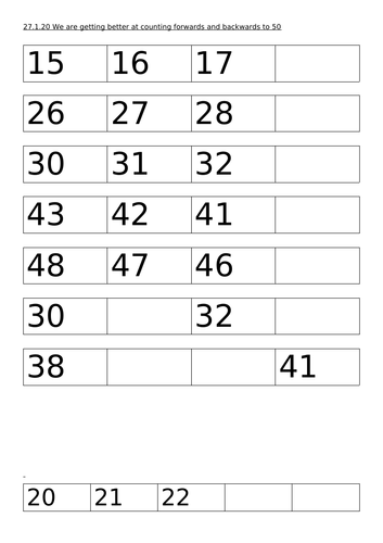Counting forwards and backwards to 50