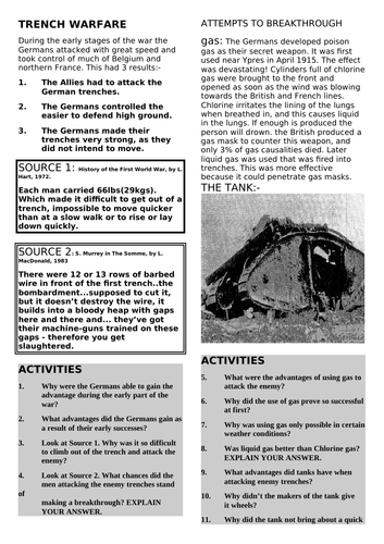 FIRST WORLD WAR WORK SHEETS