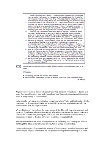 Exemplar response - Frankenstein