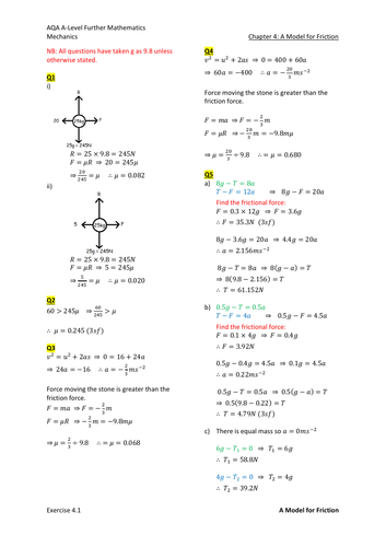 A Model for Friction Worked Solutions (New A-Level)