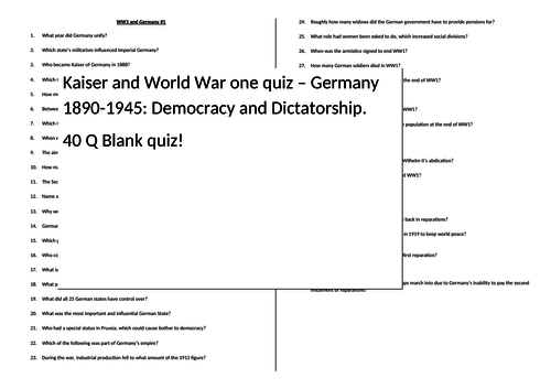 GCSE HISTORY AQA - GERMANY QUIZZES