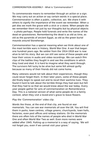 Remembrance Day - Assembly