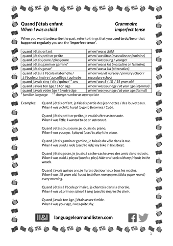 French - imperfect tense - Quand j'étais enfant (When I was a child)