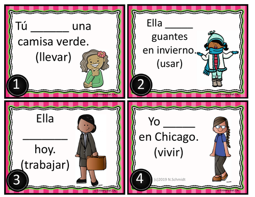 Spanish REGULAR Present Tense Verbs Task Cards: 24 Unique Verbs