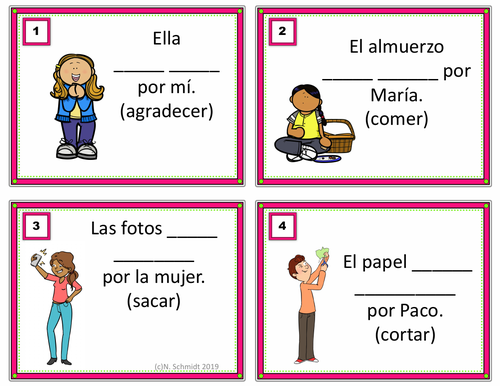 Spanish Passive Voice Task Cards: 24 Unique Verbs (La Voz Pasiva)