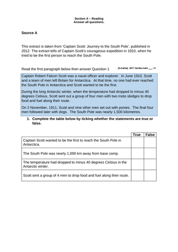 AQA Step Up To English Gold Step Adventure Unit assessment style questions