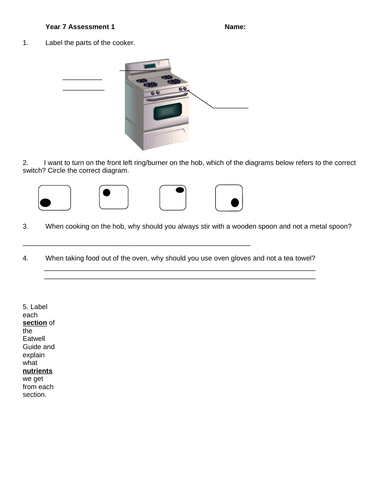 Year 7/KS3 Food & Nutrition Mini Assessments