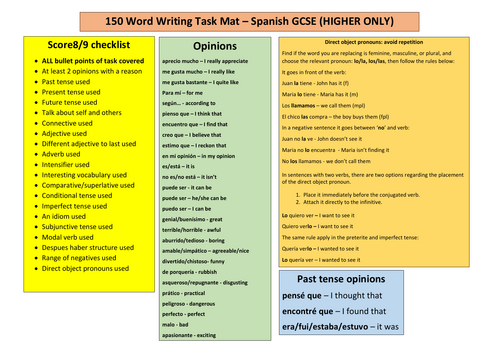 spanish-higher-gcse-150-word-writing-mat-any-exam-board-teaching