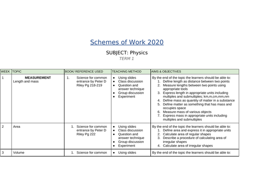 Physics year 10 schemes of work for IGCSE