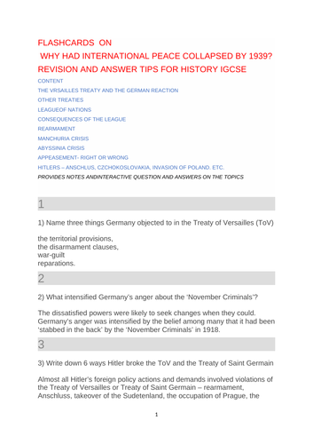IGCSE HISTORY Revision Notes on Why did International Peace Collapse by 1939?