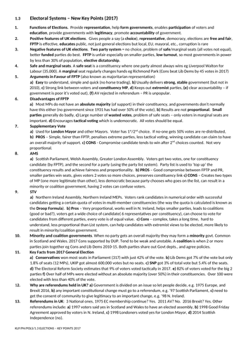 Government and Politics: Elections Key Points Sheet (NEW SPEC) - Edexcel