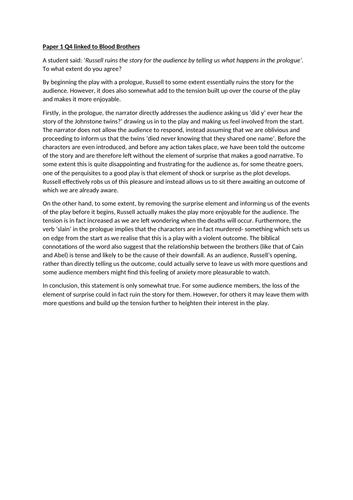 AQA Language Paper 1 Q4 evaluating exemplar response (Blood Brothers)