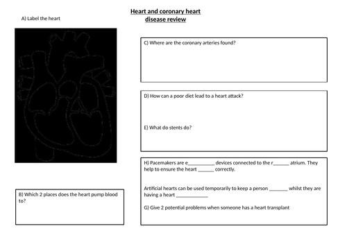 AQA GCSE Biology Foundation Heart Review Sheet