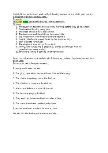 Subject / Verb Agreement