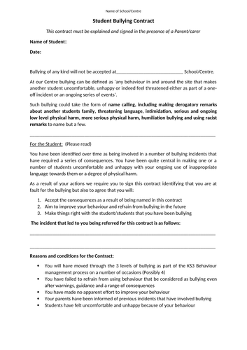 Bullying Contract and Letter Exemplar