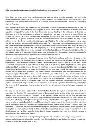 River flood defences- 15 mark model answer A Level