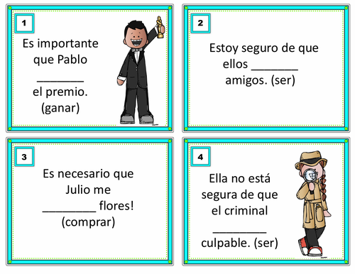 Subjunctive vs Indicative Spanish Task Cards: Subjuntivo vs Indicativo