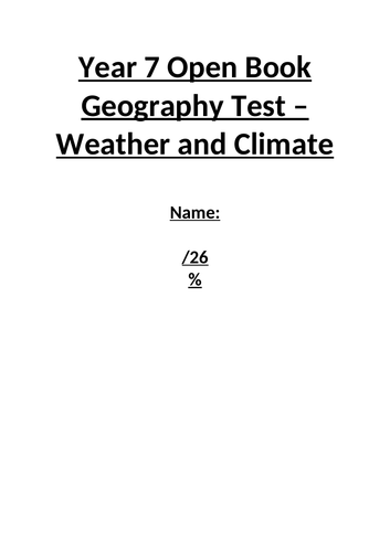 Year 7 Weather and Climate Geography Test