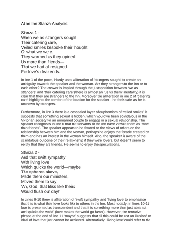 A* A-Level Pre-1900: At an Inn - Thomas Hardy : Complete Analysis