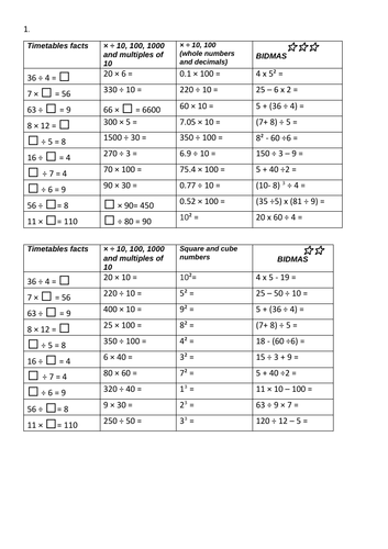 Mental Maths/ arithmetic