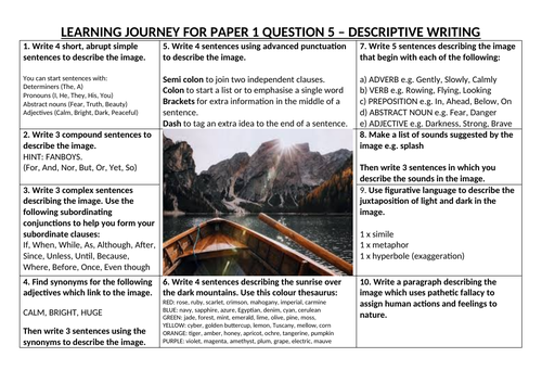 Paper 1 Question 5 Descriptive Writing Learning Journey