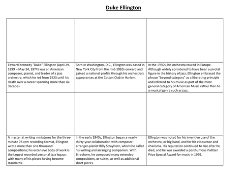 Duke Ellington Comic Strip and Storyboard